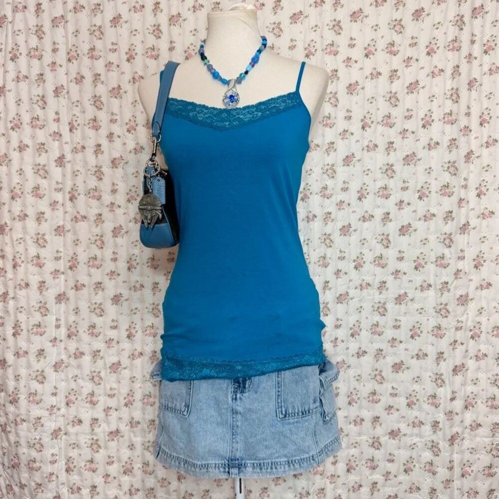 Express Blue Lace Cami Top Adjustable Straps Built In Lining Women’s M